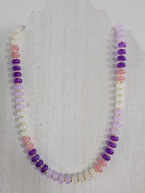 Handmade Purple & Pink Beaded Necklace - 16"